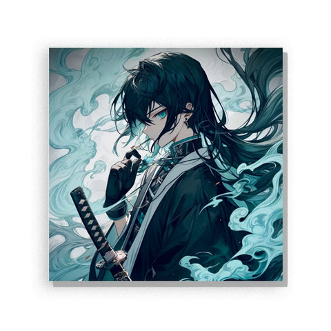 Tokito Muichiro Inspired Anime Paint by Numbers For Adults featuring swordsman character with katana, dark hair, blue eyes and flowing mist effects