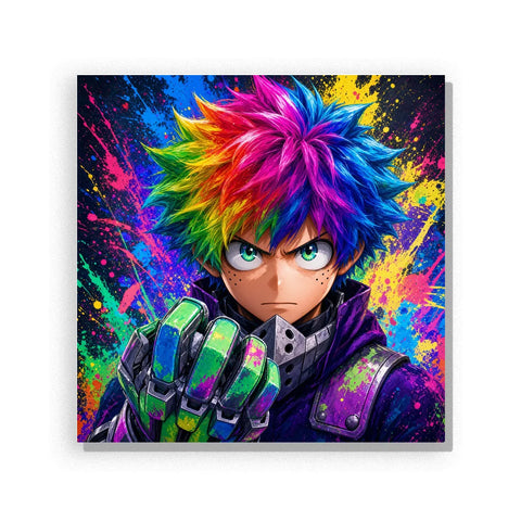 Deku Inspired Anime Paint by Numbers For Adults featuring superhero character portrait with colorful hair, hero costume and vibrant energy background