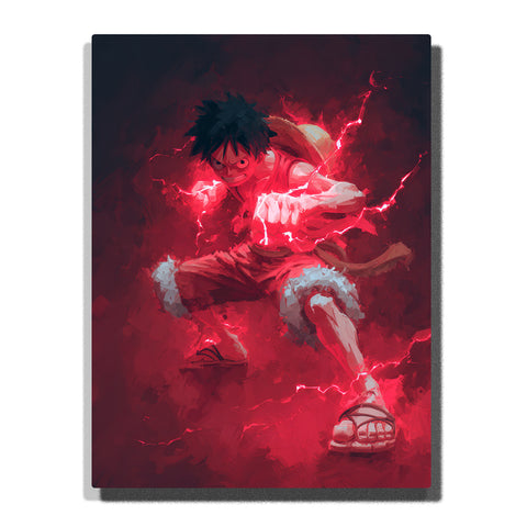 Monkey D. Luffy from One Piece in Gear Second with red energy aura, punching forward in an explosive anime action pose, Paint by Numbers wall art.