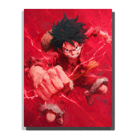 Monkey D. Luffy from One Piece in Gear Second, punching forward with red energy aura, intense action anime Paint by Numbers wall art.