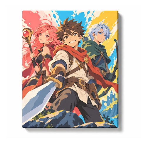 Fantasy Hero Anime Paint by Numbers For Adults featuring sword warrior characters with magical effects, colorful costumes and adventure scene