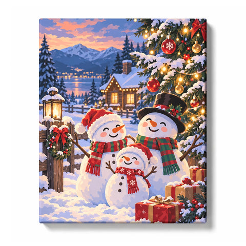 Christmas Snowmen with Holiday Lights