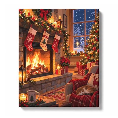 Cozy Fireplace with Christmas Stockings