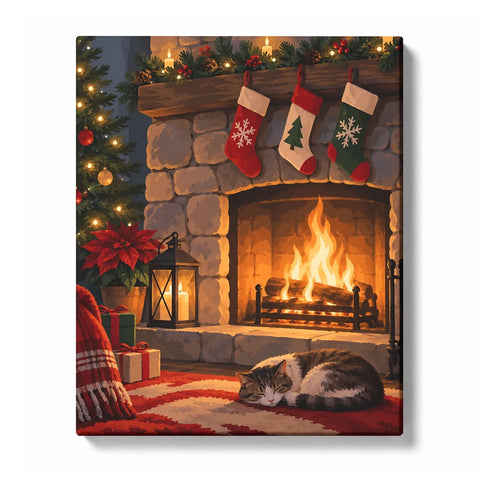 Fireplace beside a Snowy Window