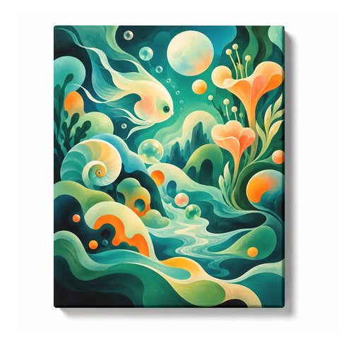 Turquoise Abstract Paint by Numbers for Beginners featuring turquoise currents with fish-like ribbons and bubbles
