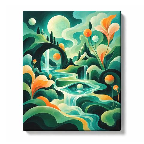 Emerald Abstract Paint by Numbers for Beginners featuring a forest vortex swirling around glowing mushrooms and ferns