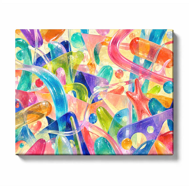 Pastel Abstract Paint by Numbers for Beginners featuring playful candy-colored ribbons looping through a bright pastel sky