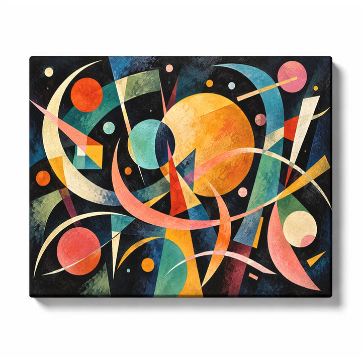 Abstract Paint by Numbers for Beginners featuring solar shapes, stars and whimsical figures on a midnight field