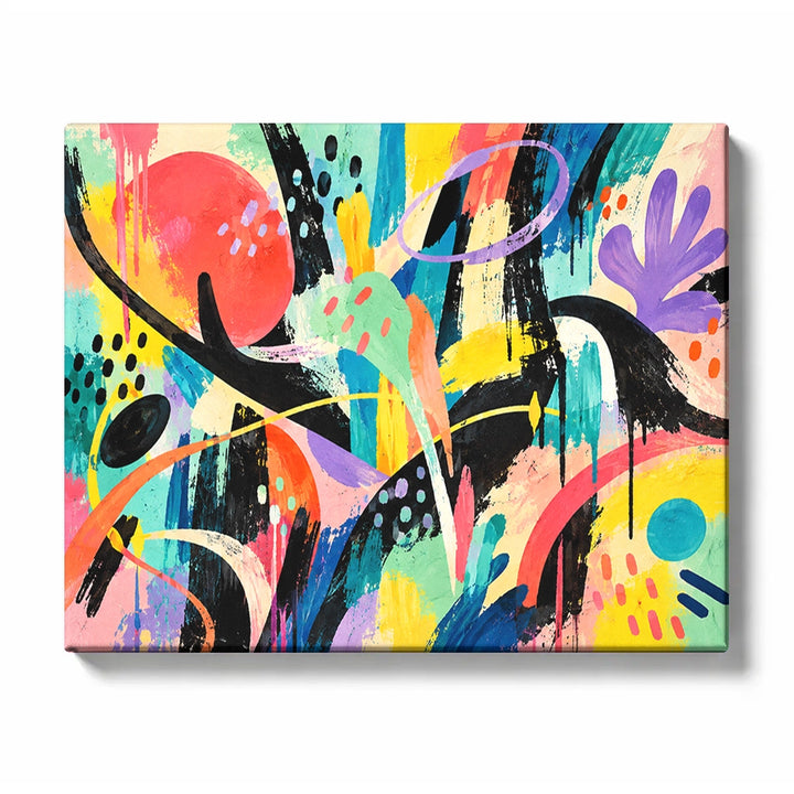 Abstract Paint by Numbers for Beginners featuring confetti-like splashes of yellow, blue, red and purple on a lively field