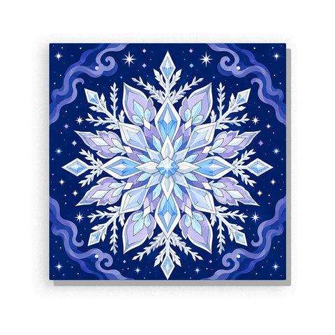 Crystal snowflake mandala with icy blue geometric pattern, sparkling stars and symmetrical winter-inspired design Paint by Numbers artwork by PaintEasy