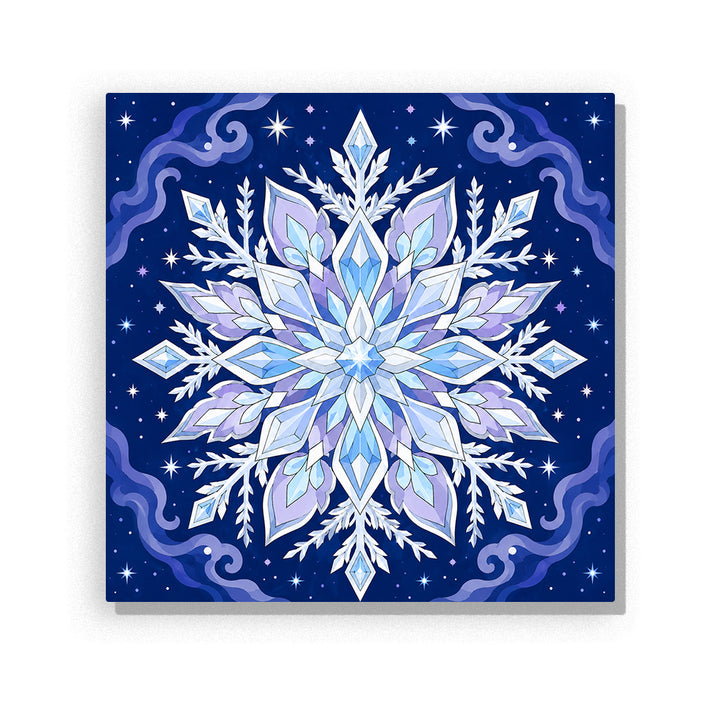Crystal snowflake mandala with icy blue geometric pattern, sparkling stars and symmetrical winter-inspired design Paint by Numbers artwork by PaintEasy