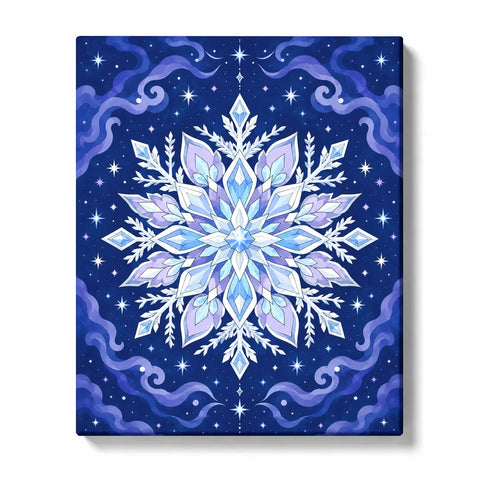 Crystal snowflake mandala with icy blue geometric pattern, sparkling stars and symmetrical winter-inspired design Paint by Numbers artwork by PaintEasy