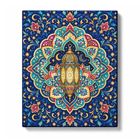 Golden lantern with crescent moon, Islamic geometric mandala pattern, star motifs and ornamental decorative design Paint by Numbers artwork by PaintEasy