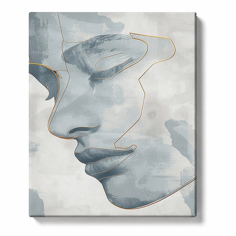Abstract Face in Mist Blue Linework Paint by Numbers Kit for Adults