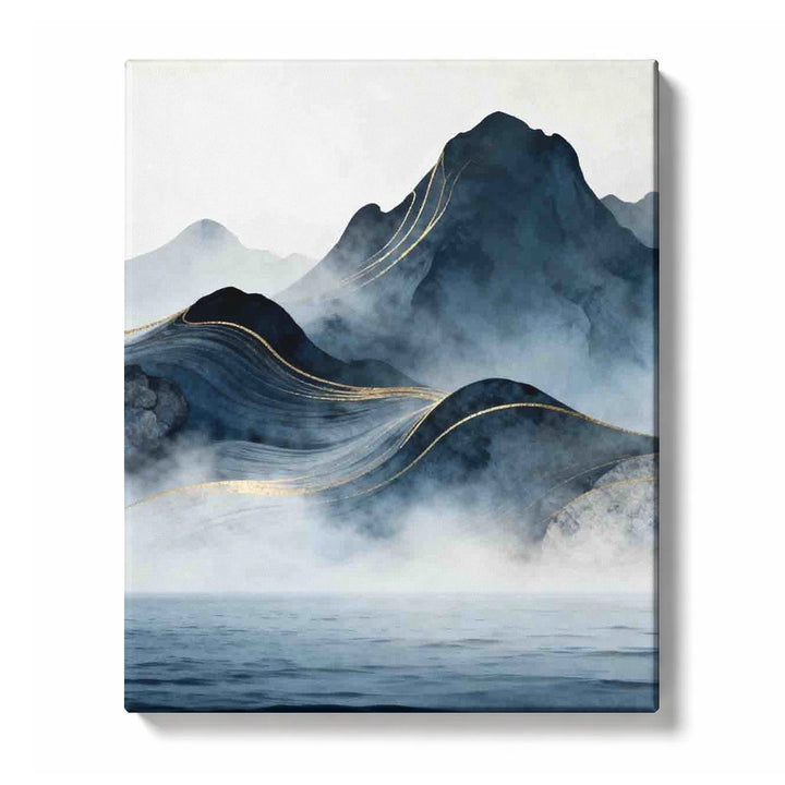 Ink Blue Mountains and Gold Lines Paint by Numbers Kit