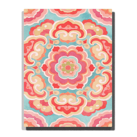 paint by numbers pastel mandala floral pattern with coral pink teal symmetry decorative wall art kit