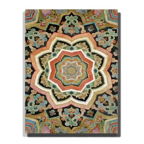 Earth-tone mandala pattern with layered floral geometry and vintage ornamental details in symmetrical radial design