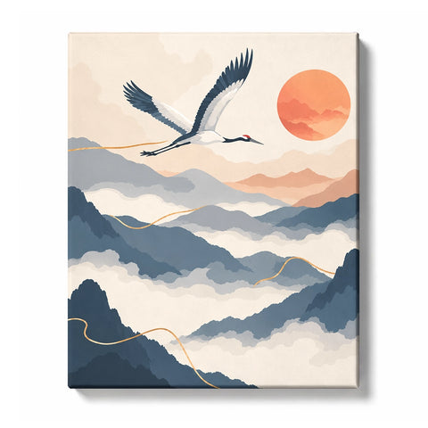 Red-Crowned Crane at Mountain Dawn