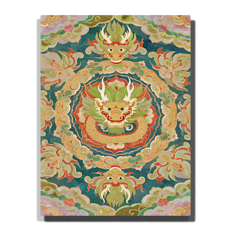 Circular oriental dragon mandala with traditional cloud motifs and layered decorative pattern in symmetrical design