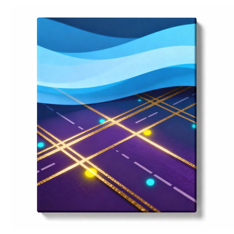 Glowing Street Grid Beneath Flowing Blue Light Paint by Numbers Kit for Adults