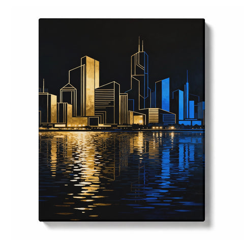 Midnight Harbor Geometry in Gold and Electric Blue Paint by Numbers Kit for adults