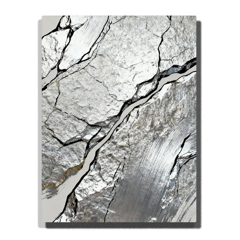Paint by numbers silver vein fracture with brushed steel texture and layered stone surface, modern minimalist wall art