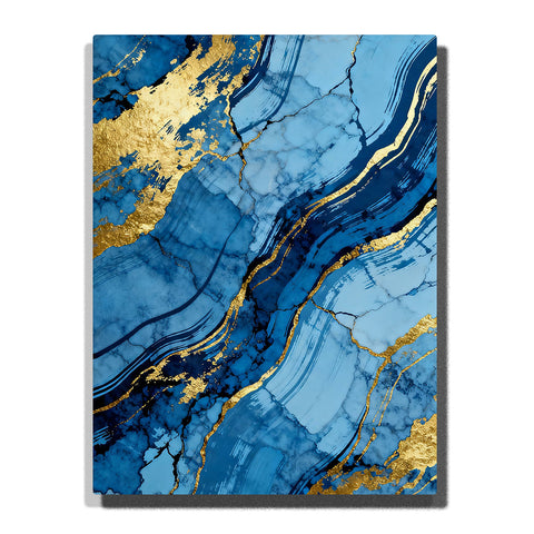 Paint by numbers flowing indigo veins with gold leaf currents and fluid marble texture, modern abstract wall art