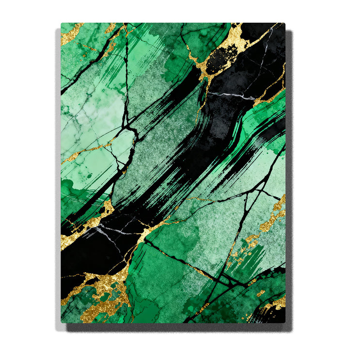 paint by numbers emerald green abstract with gold veins and black ink strokes marble texture modern wall art