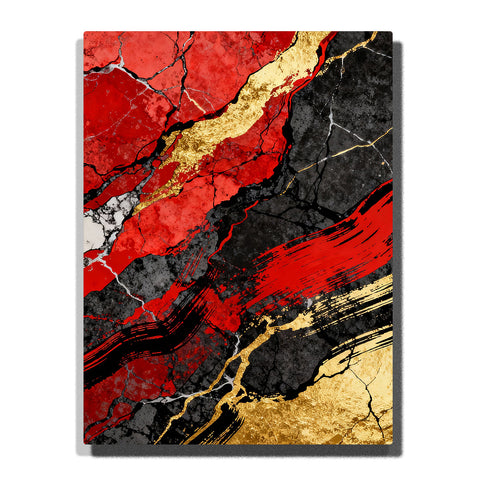 Paint by numbers crimson fury and onyx embrace with gold flash cracks, modern abstract wall art