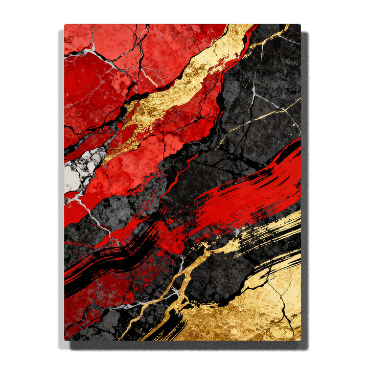 Paint by numbers crimson fury and onyx embrace with gold flash cracks, modern abstract wall art
