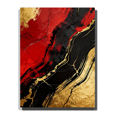 Paint by numbers molten lava cracks with gold brush streaks and fractured mineral texture, modern abstract wall art