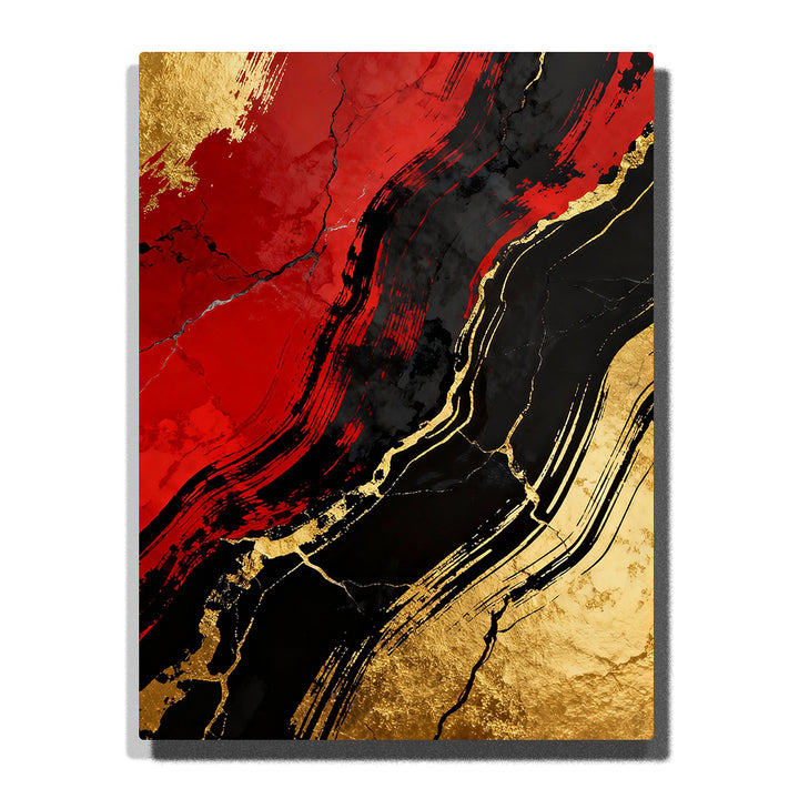 Paint by numbers molten lava cracks with gold brush streaks and fractured mineral texture, modern abstract wall art