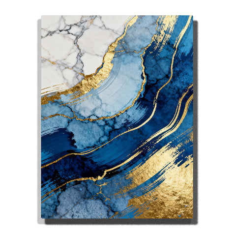 glacial blue mineral shoreline paint by numbers with flowing river-like brush strokes marble textures and gold seam accents modern abstract wall art