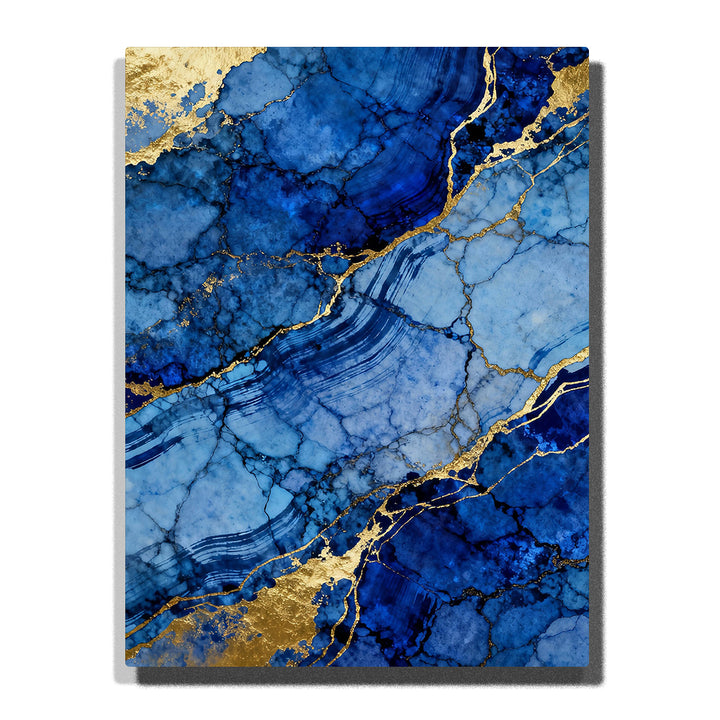 Paint by numbers deep sapphire stone layers with gold fracture lines and layered mineral texture, modern abstract wall art