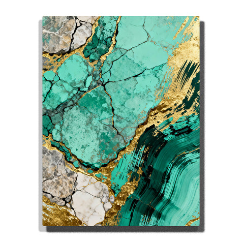 paint by numbers turquoise marble stone with gold flow and green brush stroke abstract luxury wall art