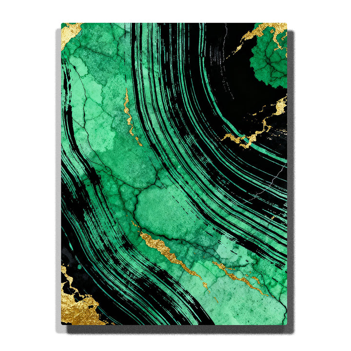 malachite ink flow paint by numbers with black brush stroke bands and gold accents abstract wall art for modern home decor