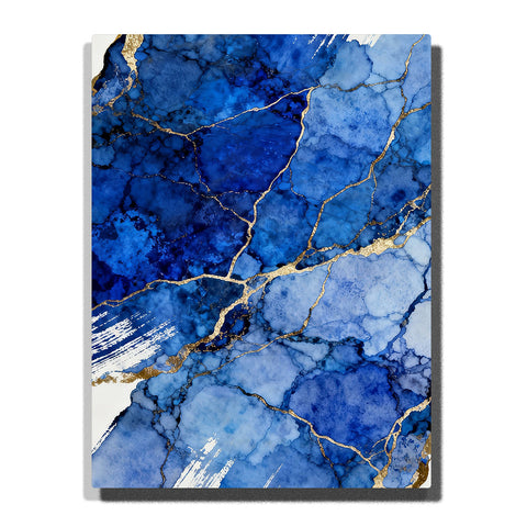 Paint by numbers fractured blue stone with gold veins and flowing brush strokes, modern abstract wall art