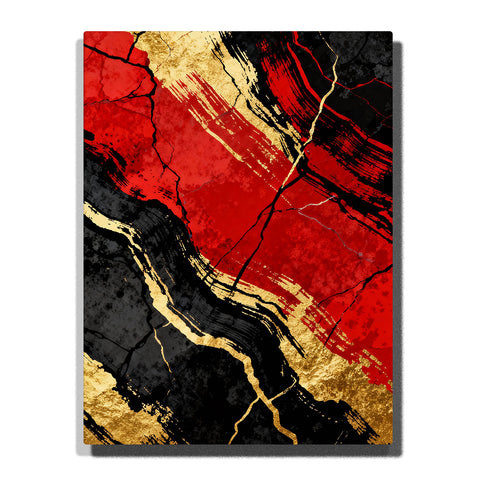 Paint by numbers lightning-fury red and black cracks with gold energy streaks, abstract modern wall art