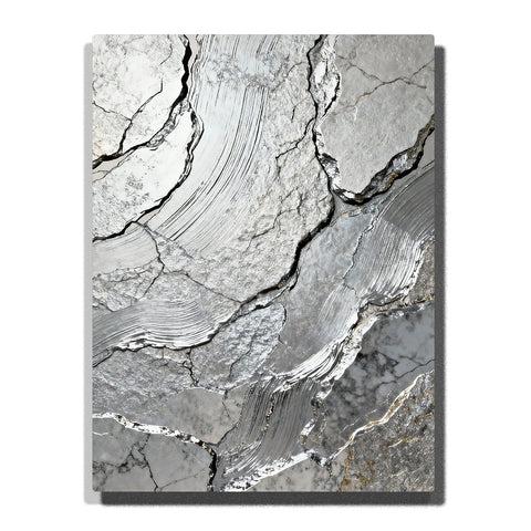 Paint by numbers silver flowing stone layers with polished texture and mineral strata, modern minimalist abstract wall art