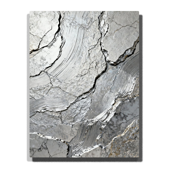 Paint by numbers silver flowing stone layers with polished texture and mineral strata, modern minimalist abstract wall art