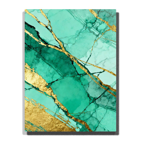 emerald marble paint by numbers with gold split veins and fractured stone texture abstract wall art for modern home decor