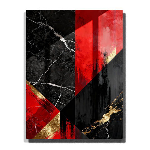 Paint by numbers fierce red and black with glimmering gold cracks and brushstrokes, modern abstract wall art