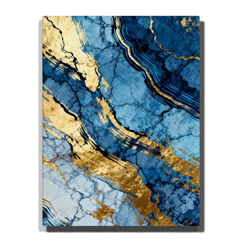 Paint by numbers stratified indigo channels with brushed gold drift layers and flowing mineral texture, modern abstract wall art