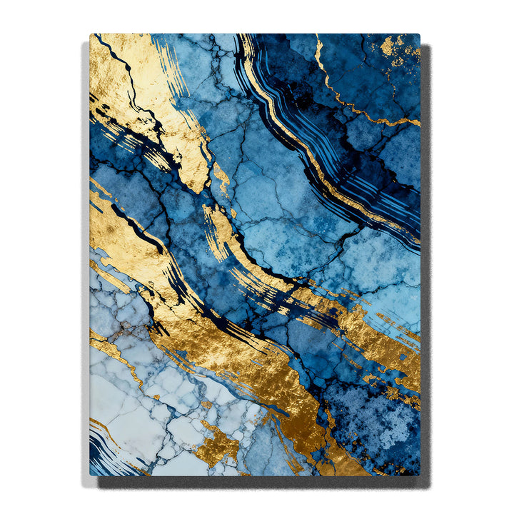 Paint by numbers stratified indigo channels with brushed gold drift layers and flowing mineral texture, modern abstract wall art