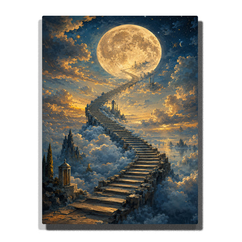 Salvador Dali inspired surreal moon stairway above clouds with glowing full moon, fantasy sky, floating path and dreamlike landscape artwork Paint by Numbers by PaintEasy