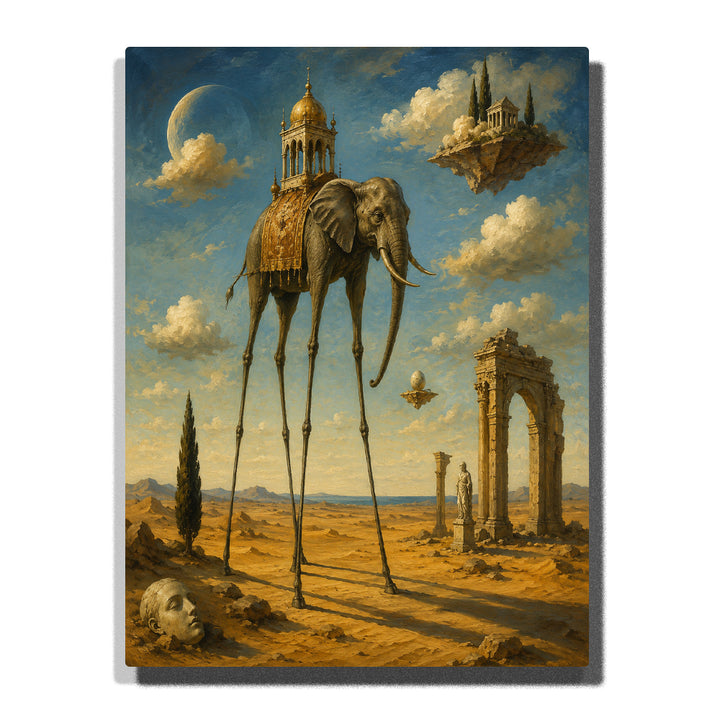 Salvador Dali inspired surreal elephant with long legs, desert ruins, floating islands, ancient architecture and dreamlike fantasy landscape Paint by Numbers by PaintEasy