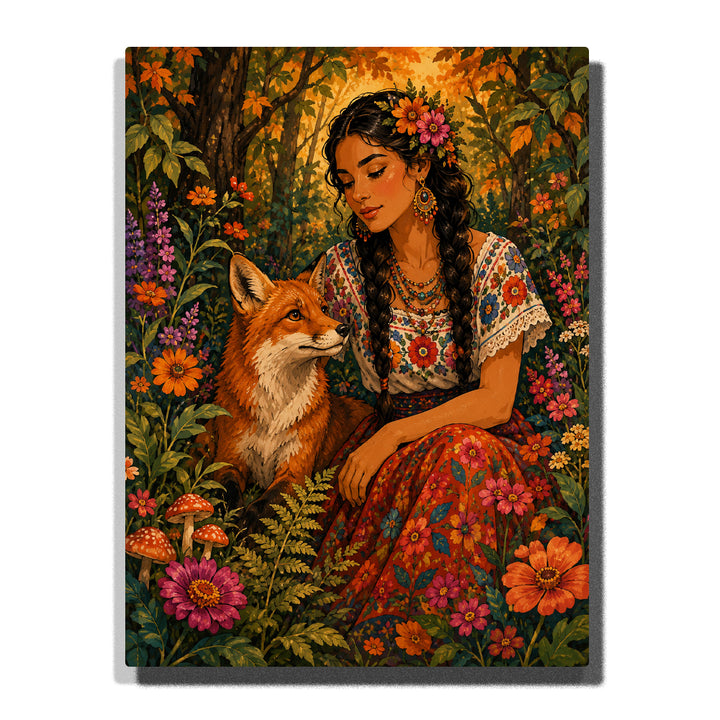 Woman with Fox Companion in Enchanted Forest Garden Frida Kahlo Inspired Paint by Numbers Kit…