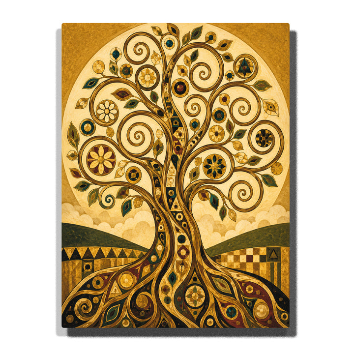 Gustav Klimt inspired golden Tree of Life with decorative branches, Art Nouveau patterns, symbolic circles and elegant nature artwork Paint by Numbers by PaintEasy