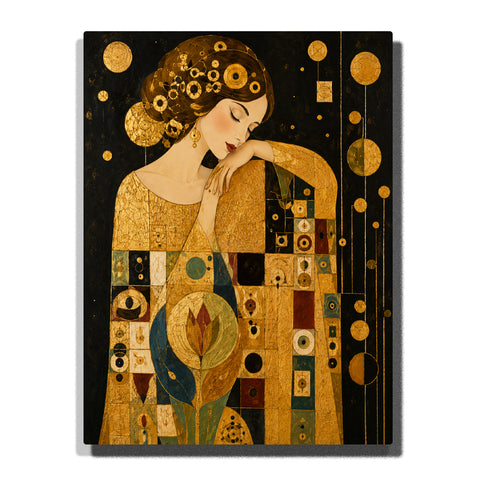 Gustav Klimt inspired sleeping woman portrait with golden robe, Art Nouveau patterns, geometric ornaments, symbolic circles and elegant fine art style Paint by Numbers by PaintEasy