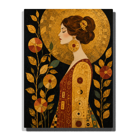 Gustav Klimt inspired decorative woman figure with golden halo, botanical patterns, circular ornaments, Art Nouveau dress and elegant portrait artwork Paint by Numbers by PaintEasy